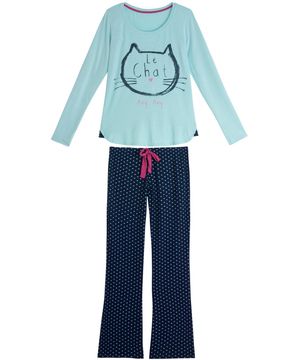 Pijama-Feminino-Any-Any-Longo-Viscolycra-Gato