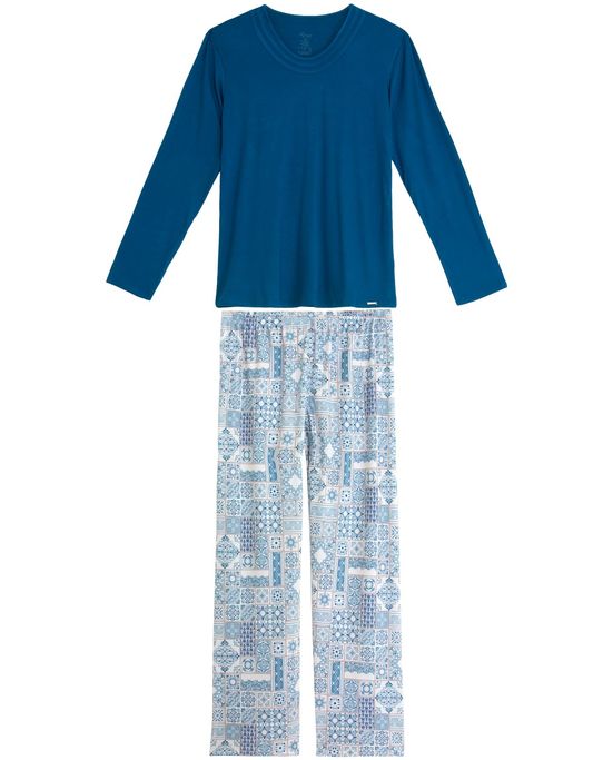 Pijama-Feminino-Recco-Longo-Viscolycra-Azulejo