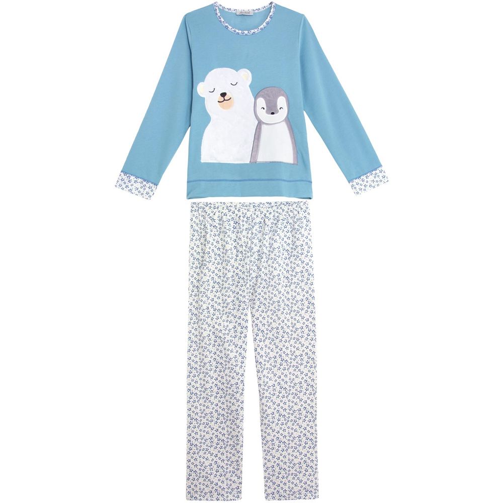 Pijama-Feminino-Lua-Cheia-Longo-Flanelado-Urso-Pinguim
