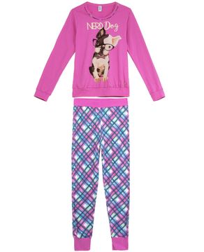 Pijama-Feminino-Laibel-Longo-Algodao-Bulldog-Nerd