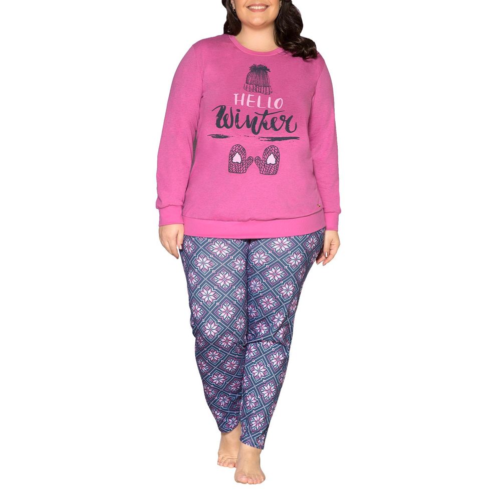 Pijama Plus Size Feminino Laibel Algodão Olá Inverno - PijamaOnline