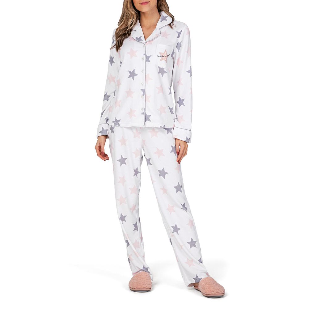 Pijama-Feminino-Lua-Lua-Aberto-Fleece-Estrelas