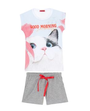 Pijama-Infantil-Feminino-Curto-Toque-Poliplex-Gato