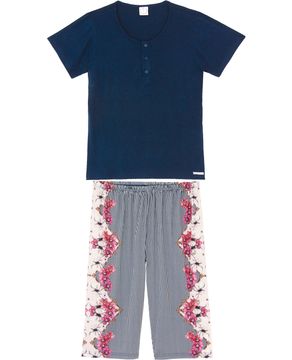 Pijama-Plus-Size-Capri-Toque-Viscolycra-Listras-Floral