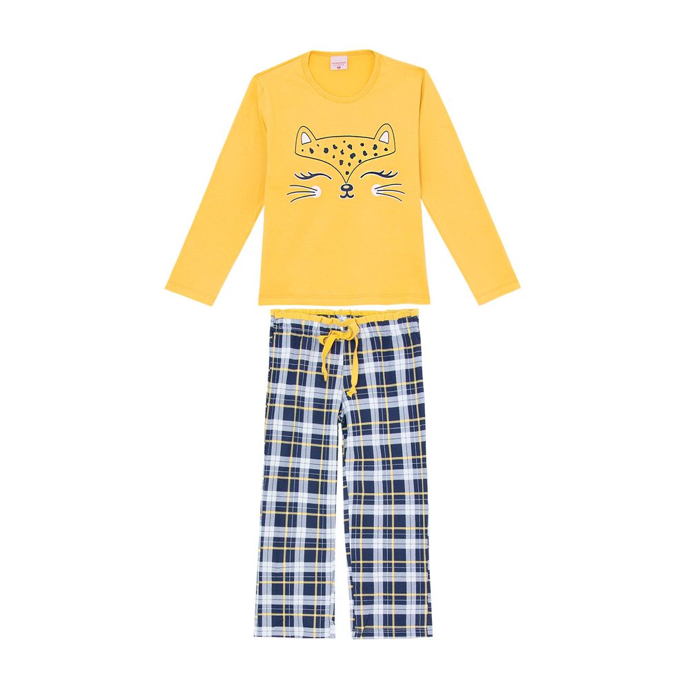 Pijama-Infantil-Feminino-Lua-Encantada-Onca-Xadrez