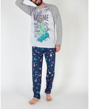 Pijama-Masculino-Longo-Toque-Malha-Mescla-Dinossauro