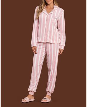Pijama-Feminino-Aberto-Lua-Lua-Soft-Fleece-Listras