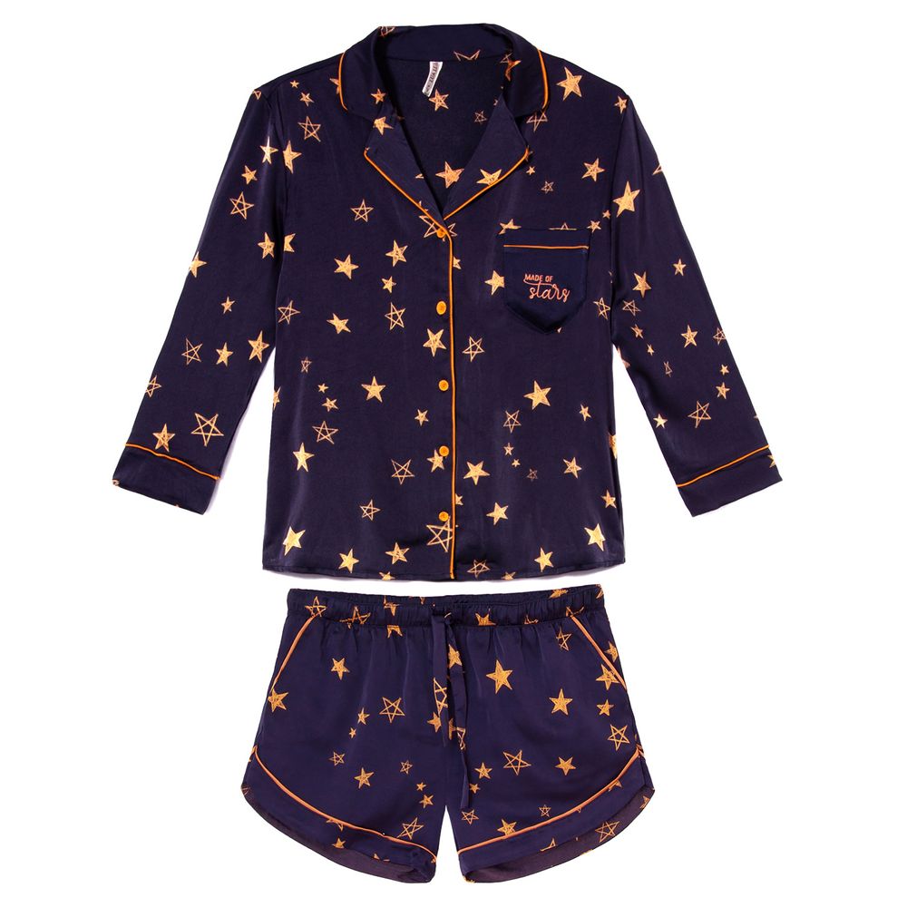 Pijama-Feminino-3-4-Aberto-Lua-Lua-Satine-Estrelas
