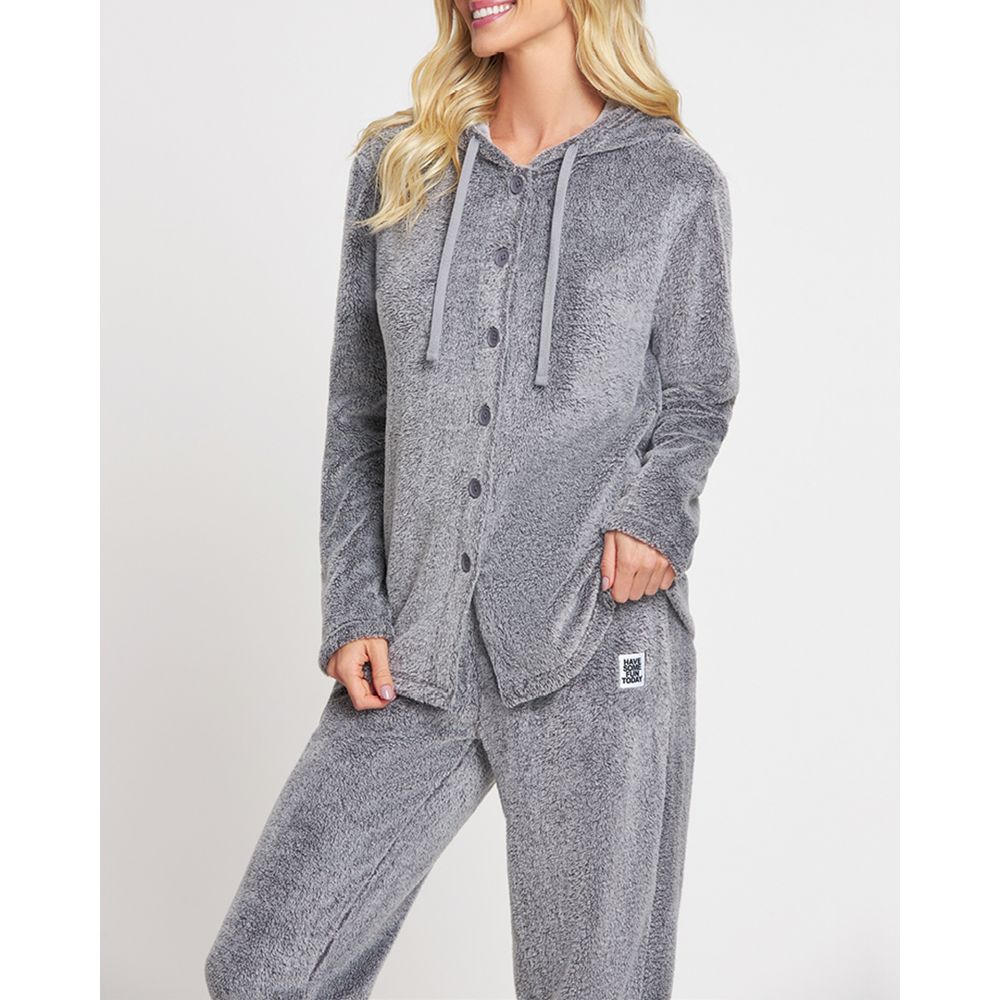 Pijama Feminino Aberto Recco Soft Fleece Capuz