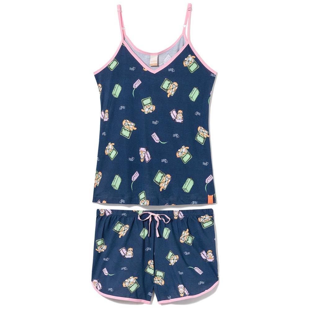 Pijama-Feminino-Algodao-Alca-Lua-Encantada-Gatos