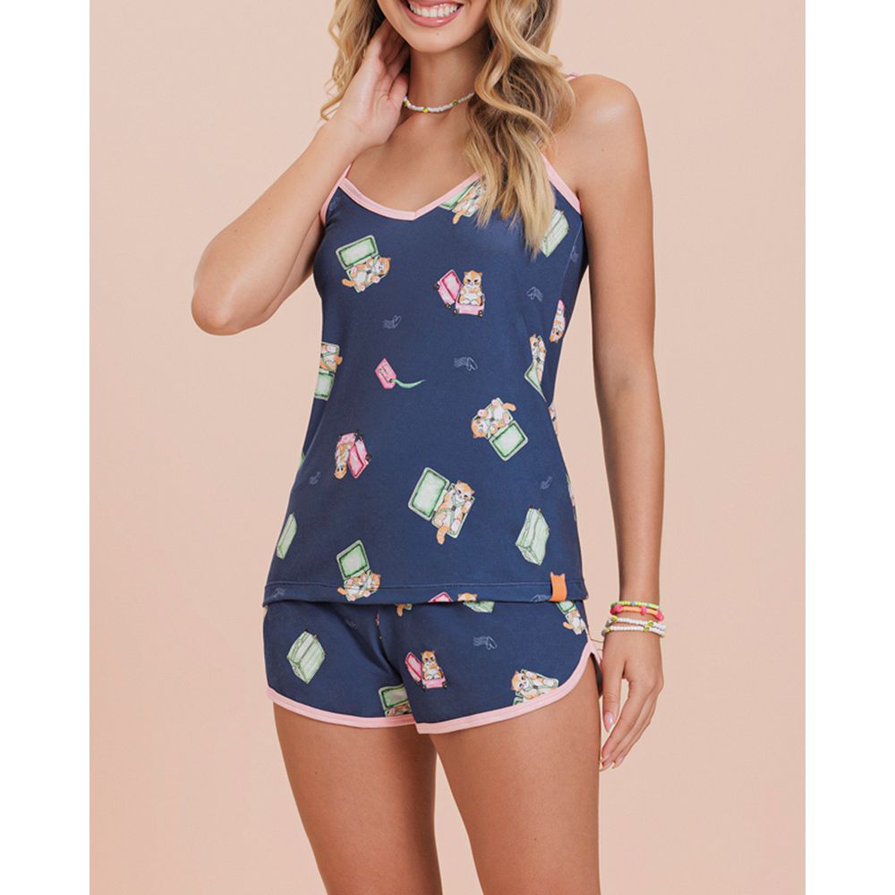 Pijama-Feminino-Algodao-Alca-Lua-Encantada-Gatos