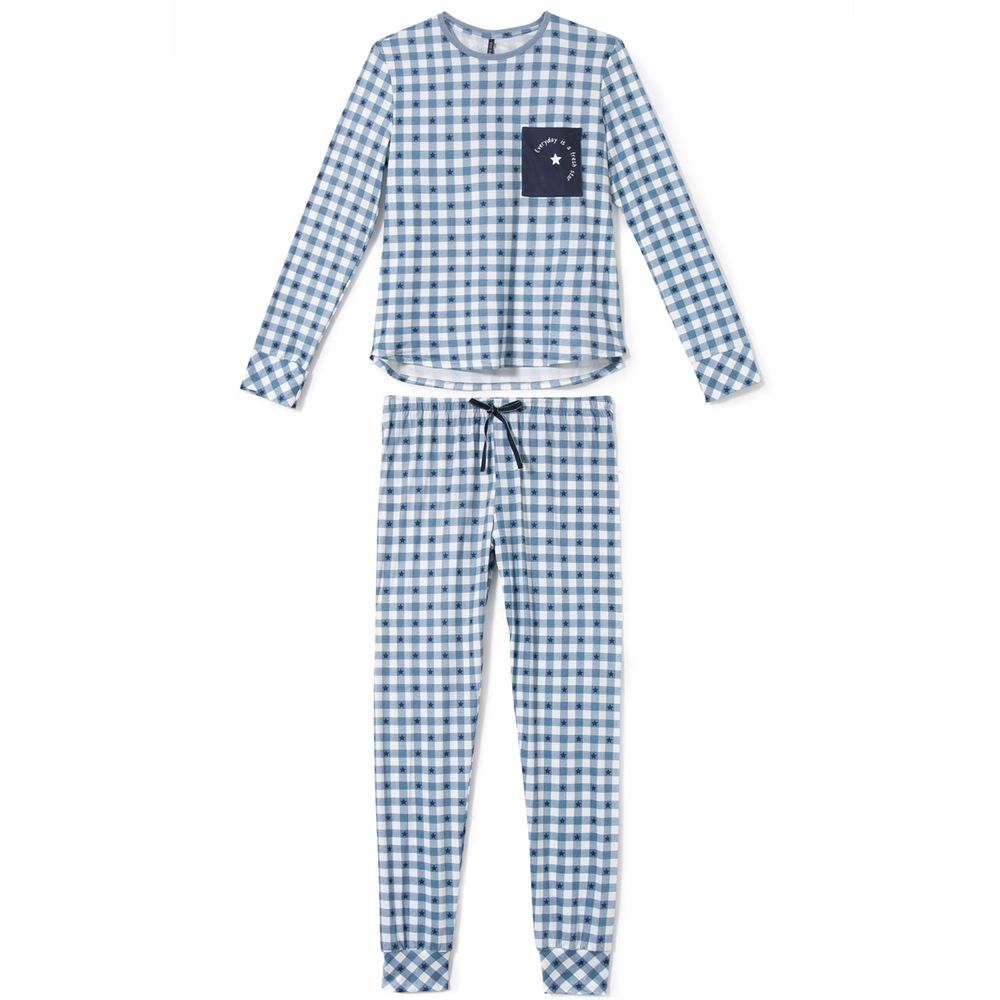 Pijama-Feminino-Jogger-Lua-Lua-Touch-Xadrez-Punhos