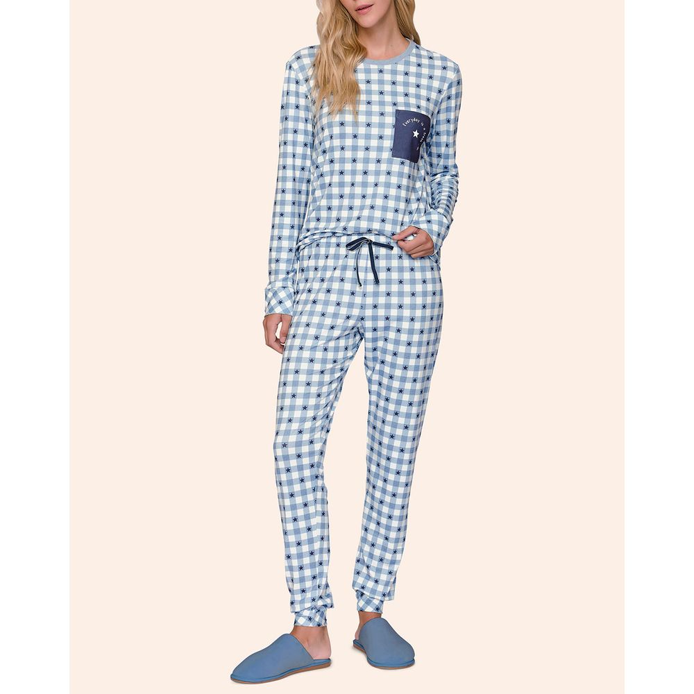 Pijama-Feminino-Jogger-Lua-Lua-Touch-Xadrez-Punhos