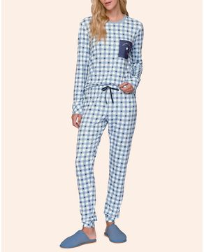 Pijama-Feminino-Jogger-Lua-Lua-Touch-Xadrez-Punhos